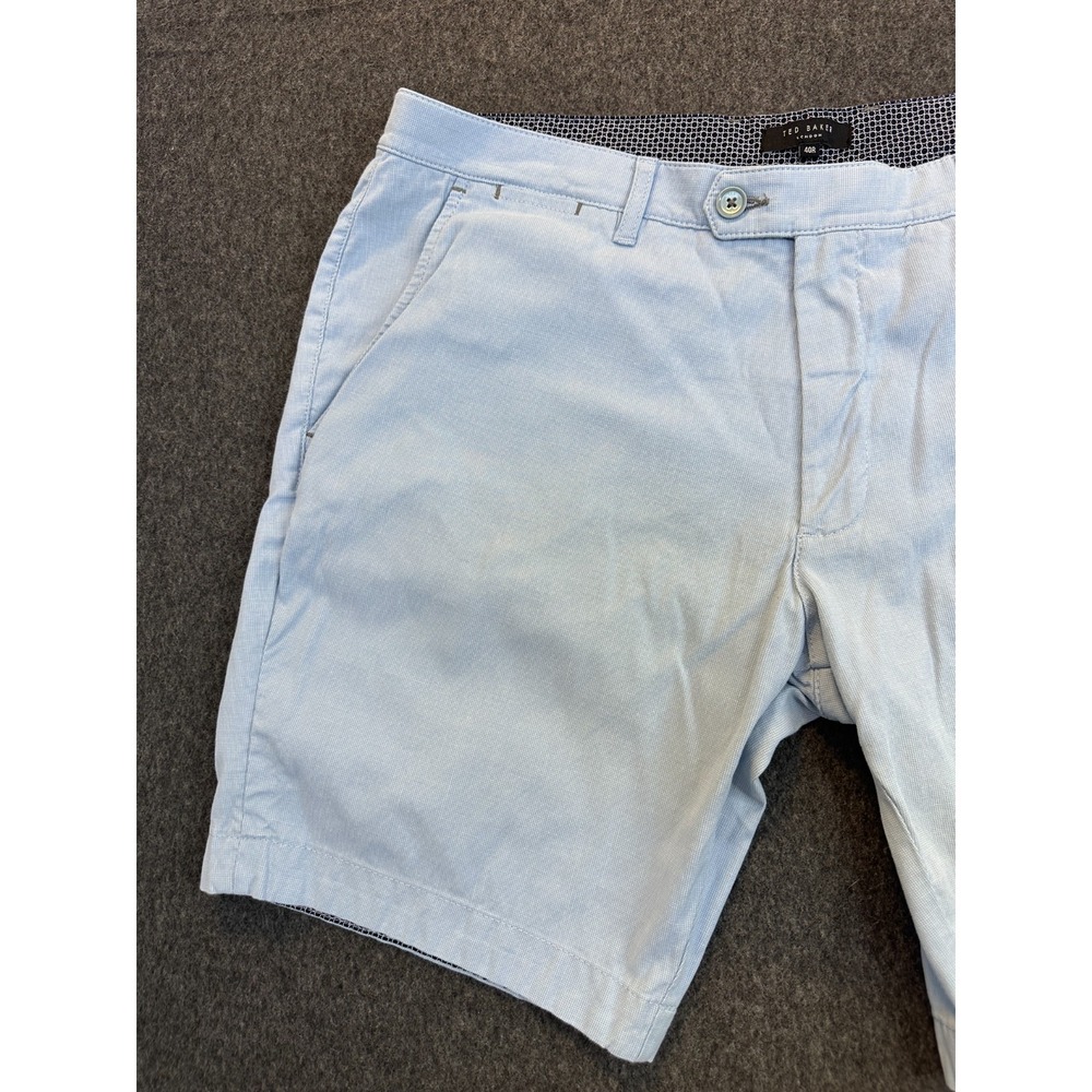 Ted Baker London Tailored Slim Fit Light Blue Micro-Check Shorts Men's Size 40 R - Picture 3 of 16